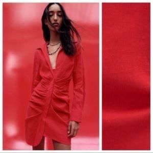 Zara red ruched dress sz M